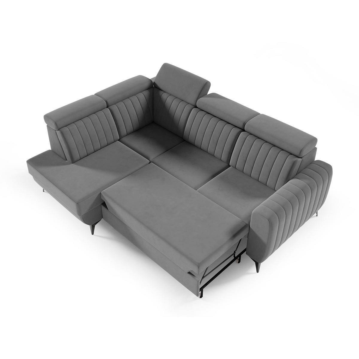 ECKSCHLAFSOFA Connor II verstellbare Kopfstützen, Grau, links - Schwarz/Grau, Textil (268/204cm) - Beautysofa