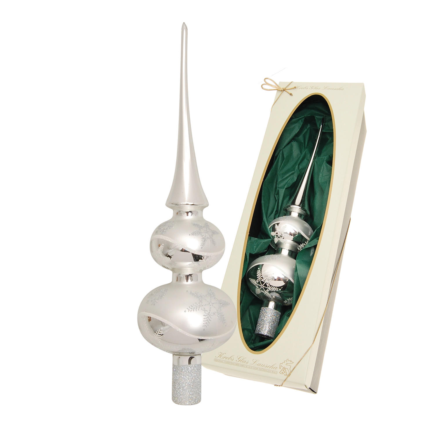 Krebs Glas Lauscha Baumspitze Silber 33 cm
