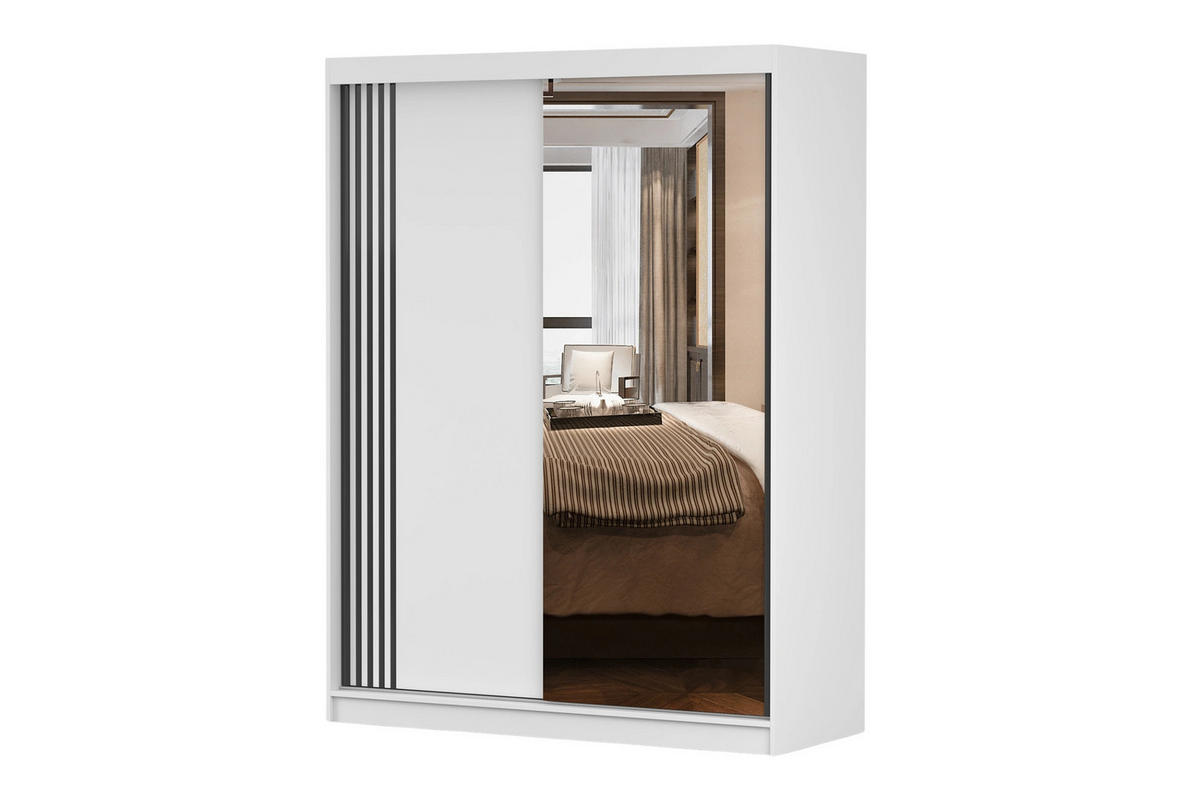 SCHWEBETÜRENSCHRANK VELMA 07 150/200 in Weiß mit Spiegel und LED - Weiß, Holzwerkstoff (150/61/200cm) - Deine Möbel 24