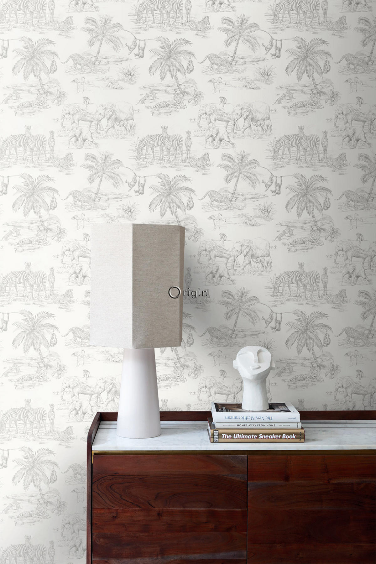TAPETE Dschungeltiere 53 cm x 10.05 m - Grau, Papier (53/0.1cm) - Origin Wallcoverings