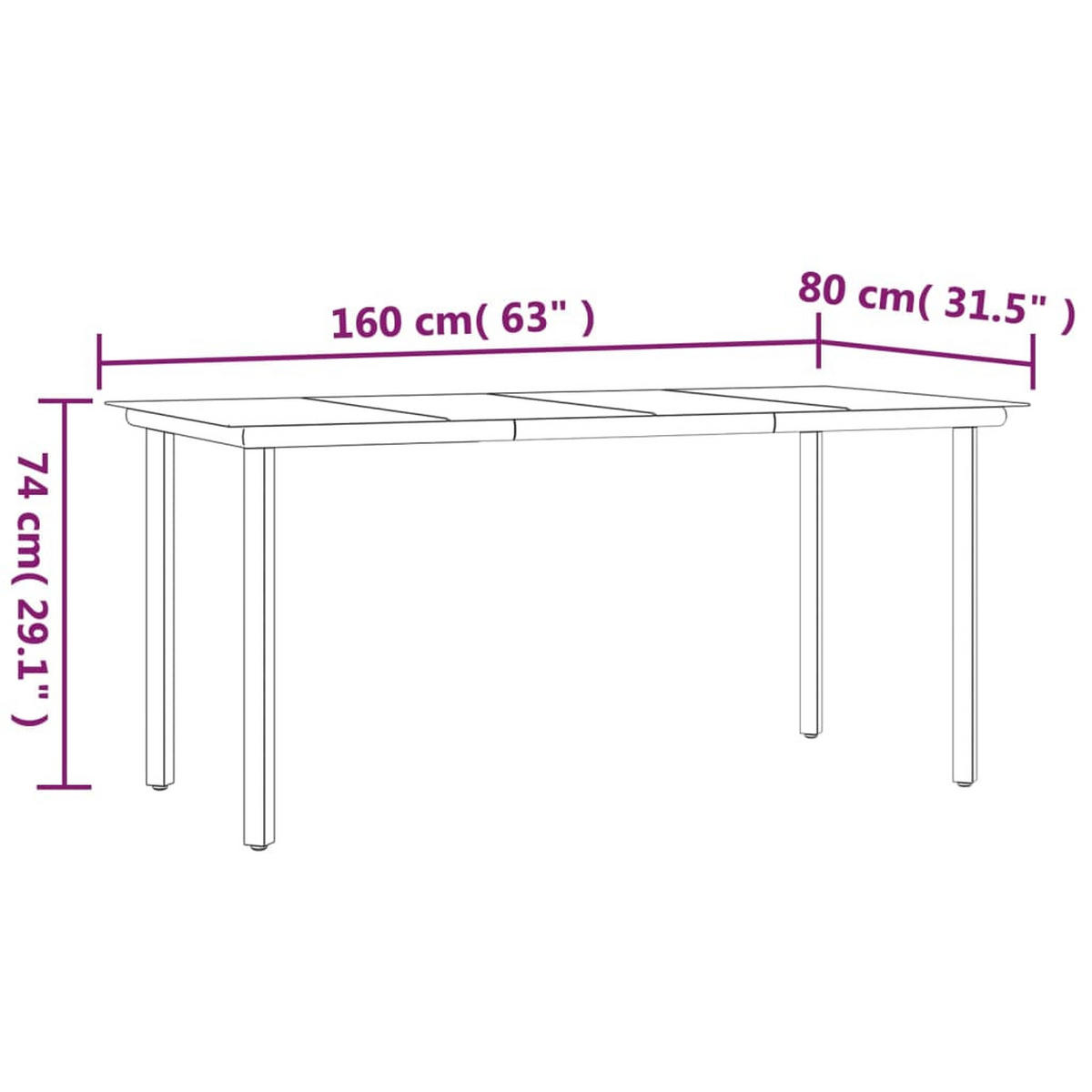GARTENTISCH Tischmund 80/74/160 cm - Schwarz, Naturmaterialien (160/80/74cm) - ZMH