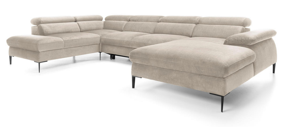 ECKSOFA U-Form 350 cm Amaro M mit Schlaffunktion, Rechts, Creme - Creme, Holz (353/214cm) - Emporius