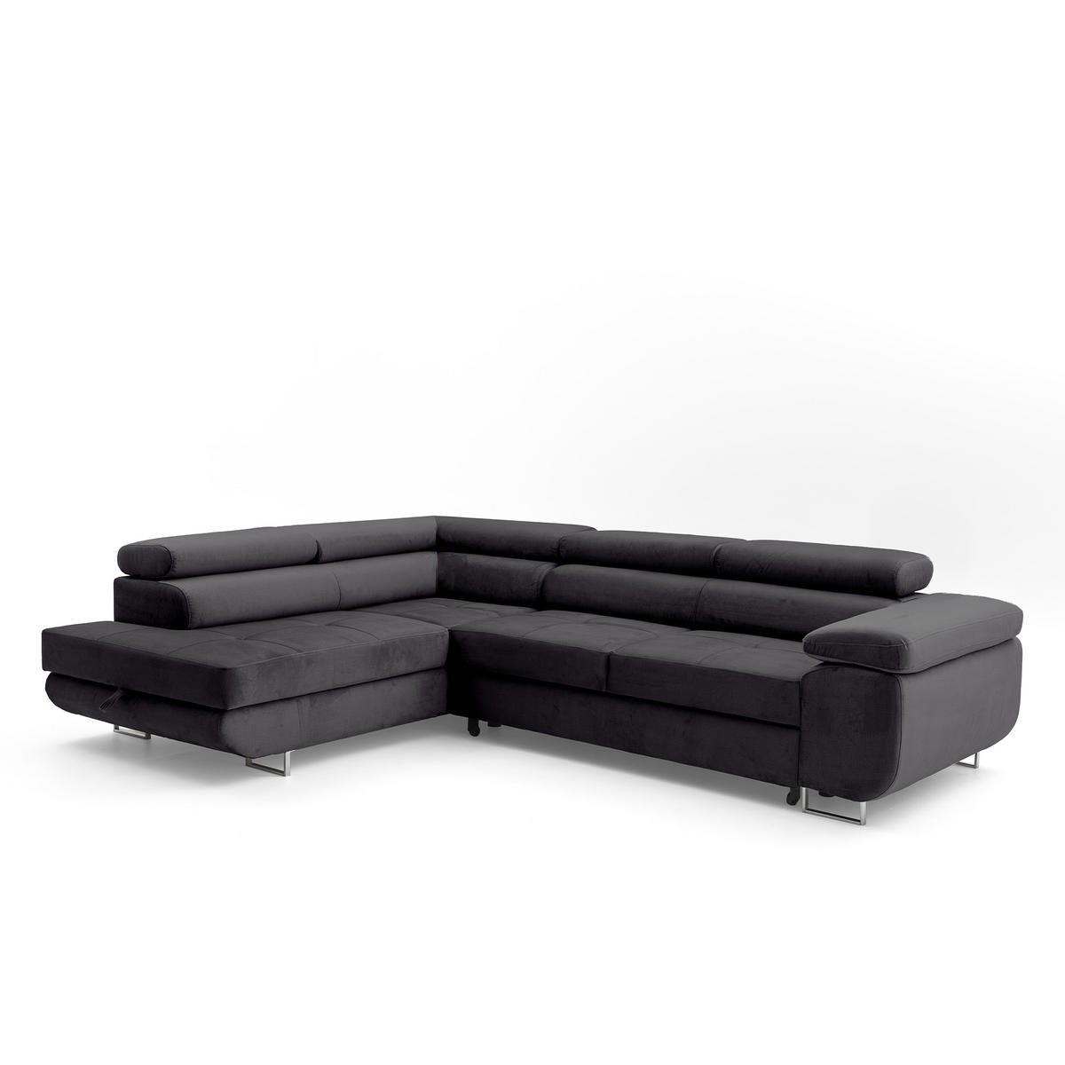 ECKSOFA WILD L Links mit Schlaffunktion 127x195 Velours Dunkelgrau - Chromfarben/Dunkelgrau, Holz/Textil (203/274cm) - Muffo