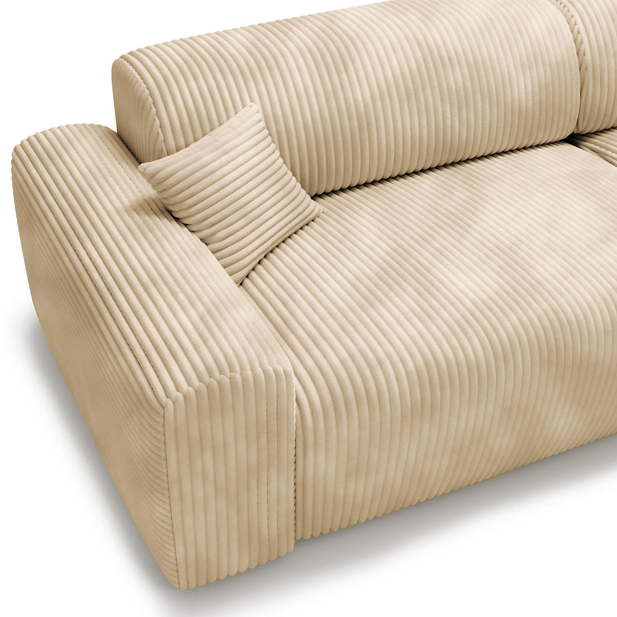 ECKSOFA mit Longchair - Cord - Beige/Schwarz, Kunststoff/Textil (284/178cm) - home24