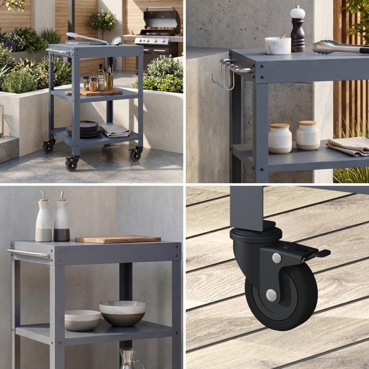 GARTEN-SERVIERWAGEN Bolognano - Dunkelgrau, Metall (50/80.5/50cm) - casa.pro