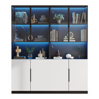 VITRINENKOMBINATION in Weiß und Schwarz mit LED und Glastüren für Wohnzimmer und Büro, B160/T30/H200 cm - Weiß, Holzwerkstoff (160/200/30cm) - STILVORA