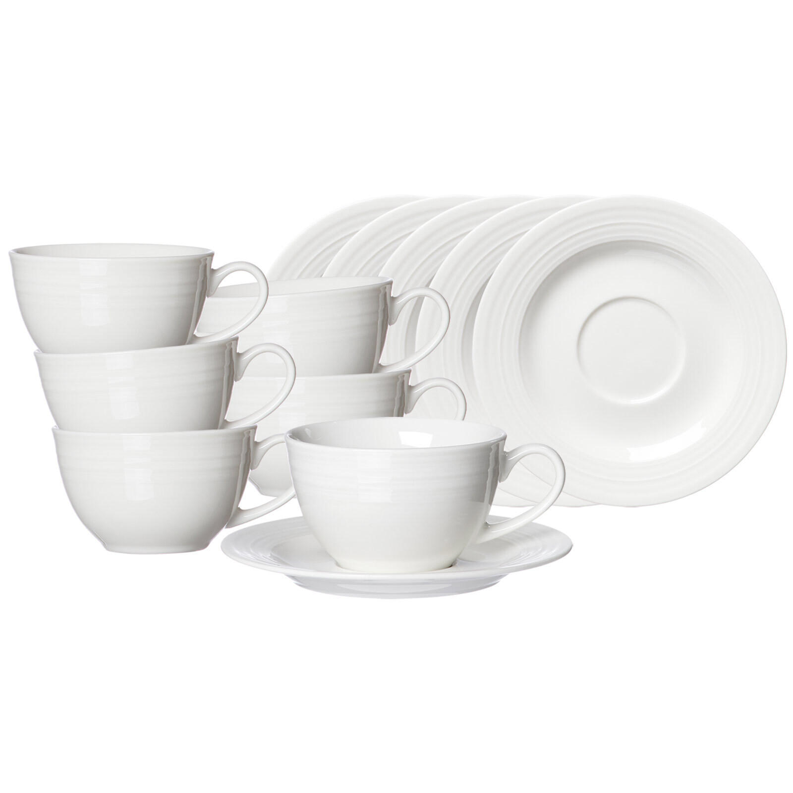 KAFFEETASSEN MIT UNTERTASSEN Levi Weiß 220 ml 6er Set - Weiß, Keramik (15.5/8/15.5cm) - Ritzenhoff Breker
