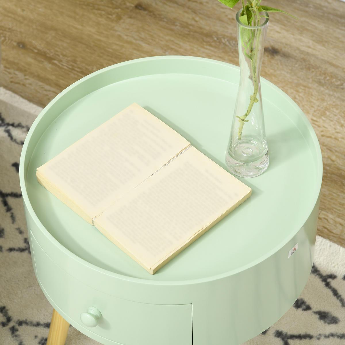 BEISTELLTISCH DE-15749 rund mit Schublade Grün - Grün, Holzwerkstoff (38/38/45cm) - ComfortXL