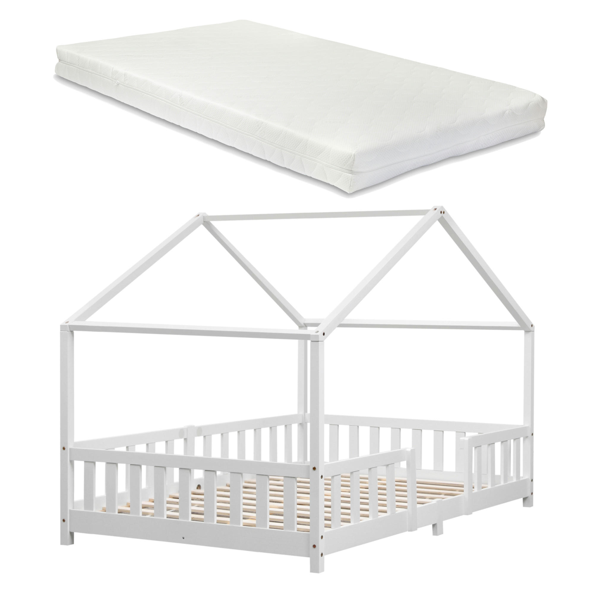 HAUSBETT Treviolo mit Matratze - Weiß, Holz/Textil (120/200cm) - [en.casa]