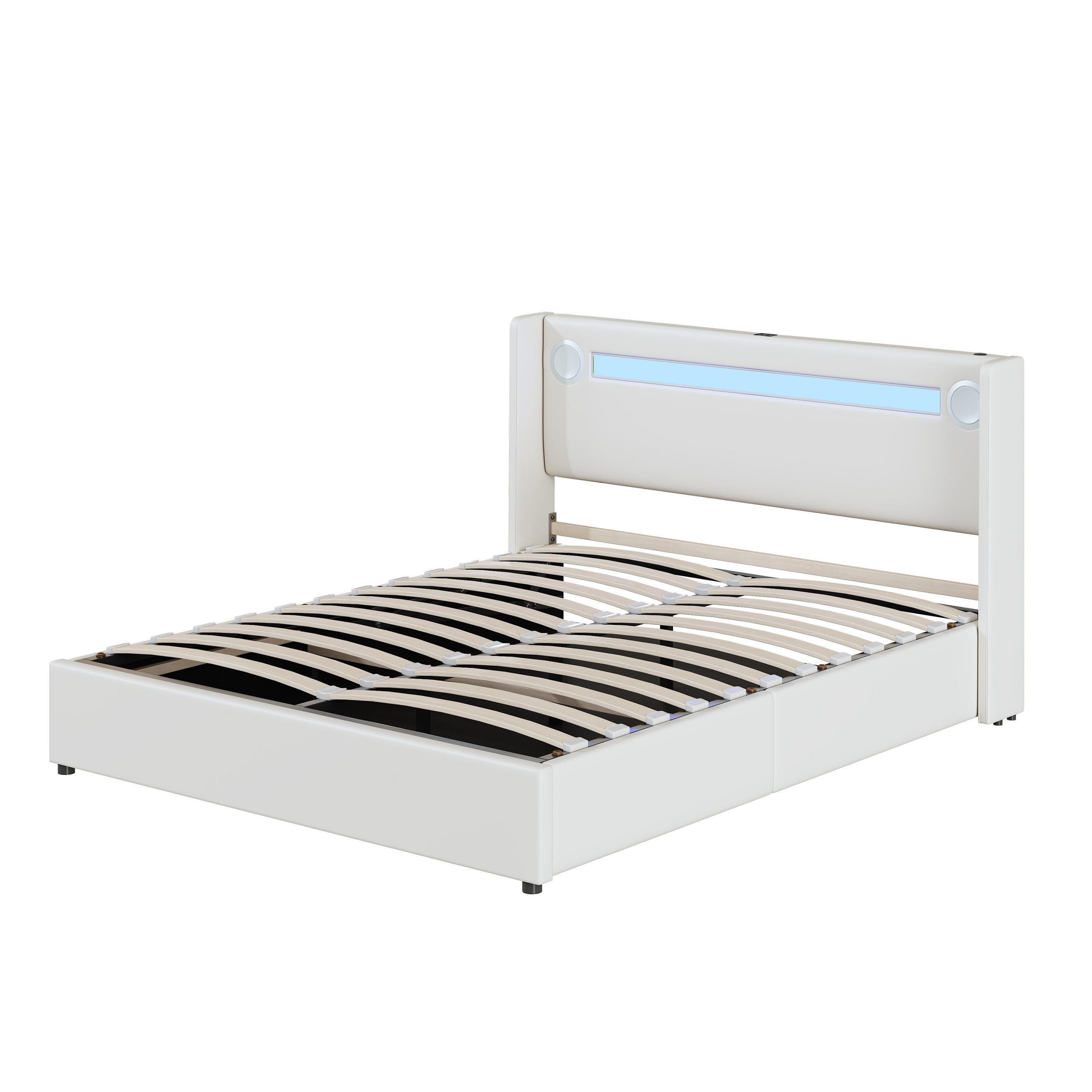 POLSTERBETT 160/200 cm DE-01593, in Weiß, mit LED-Lichtleiste und USB-Aufladung - Weiß, Metall (160/200cm) - ComfortXL