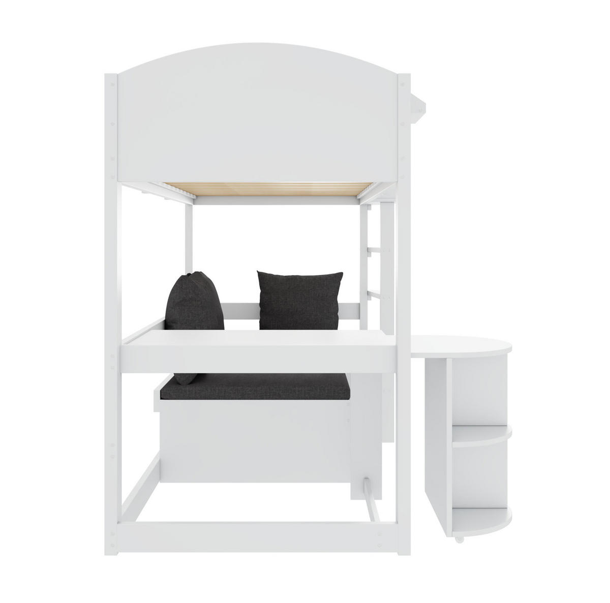 HOCHBETT 90/200 cm aus Massivholz mit Sofa und ausziehbarem Schreibtisch - Weiß, Holzwerkstoff (90/200cm) - Flora Grace