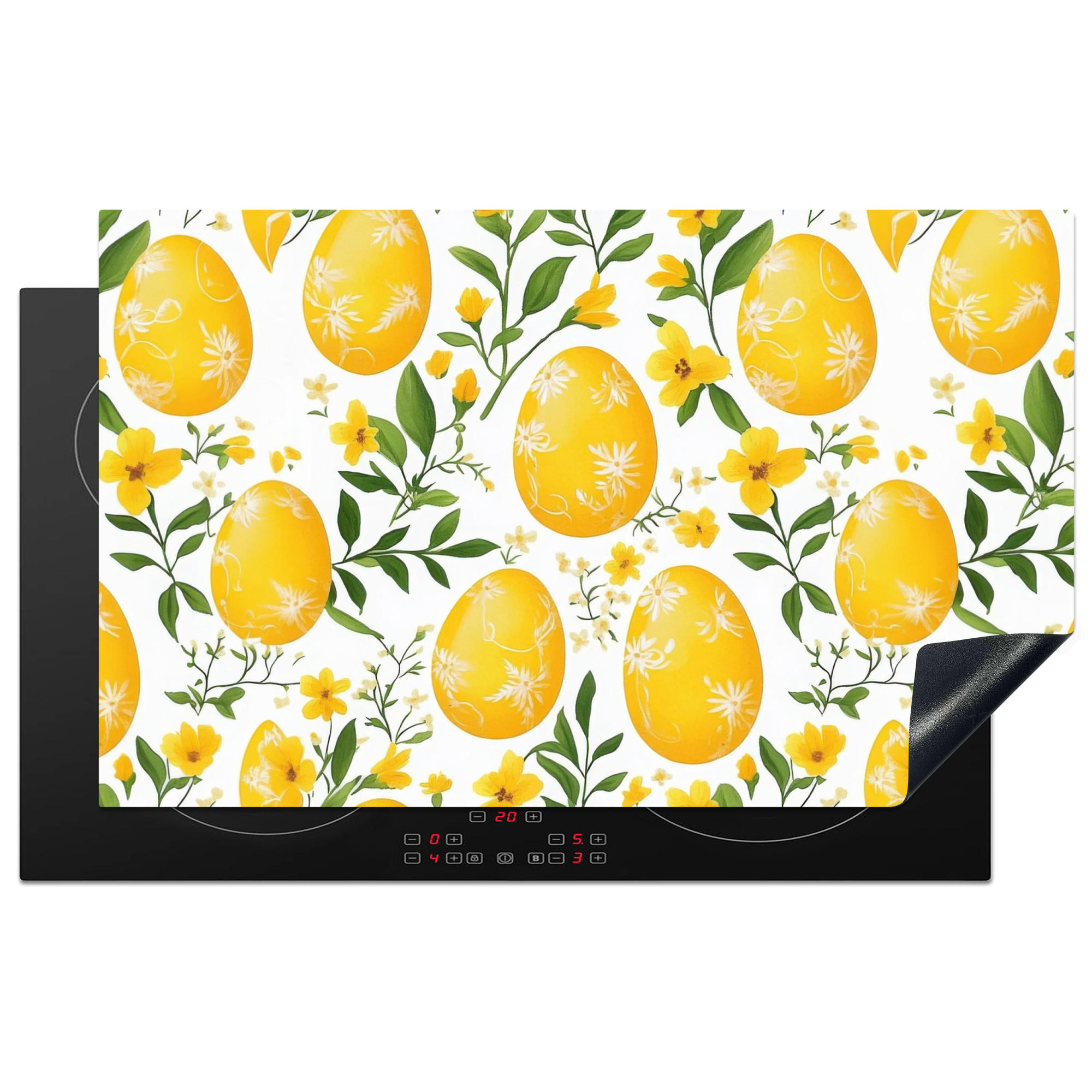 HERDABDECKPLATTE Blumen - Ostereier - Gelb Induktionsmatte 83x51 cm - Gelb, Kunststoff (83/51.5/0.2cm) - MuchoWow