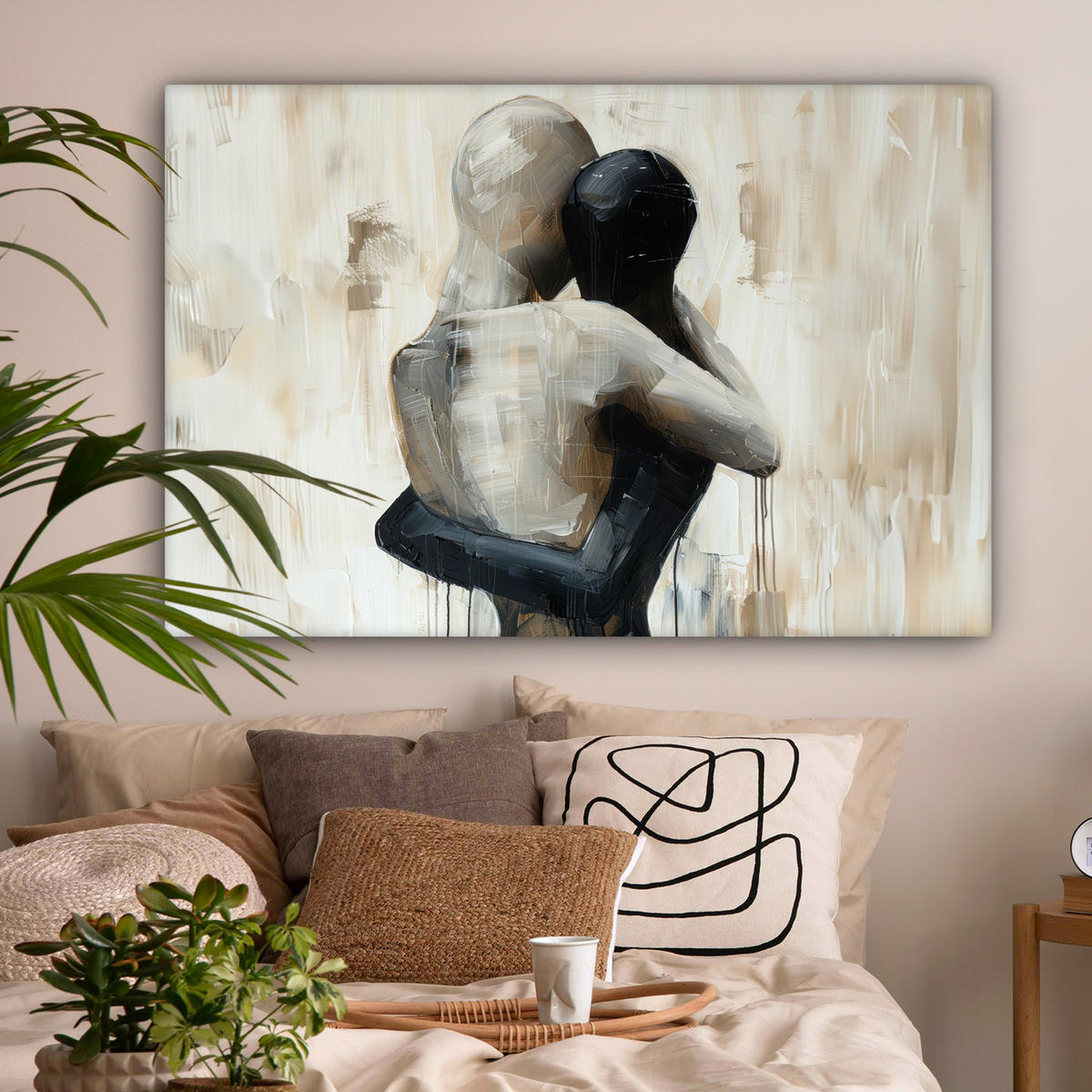 LEINWANDBILD Abstrakt - Liebe - Schwarz und weiß - Modern Wohnzimmer Groß 120x80 cm - Schwarz, Textil (120/80cm) - MuchoWow