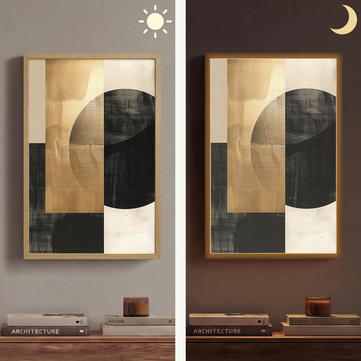 NÁSTĚNNÁ LAMPA S AKUMULÁTOREM Abstraktní - Moderní - Černá - Zlatá 40x60 cm - písková barva, kompozitní dřevo (40/60/8cm) - OnlyWow