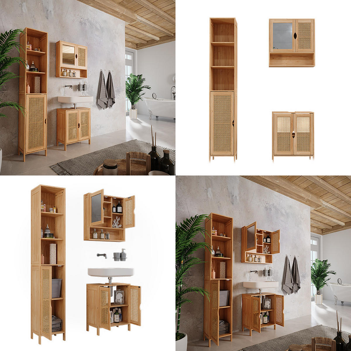 BADMÖBEL-SET Liora Bambus 3 Teile - Braun, Holzwerkstoff (48/60/29cm) - Vicco