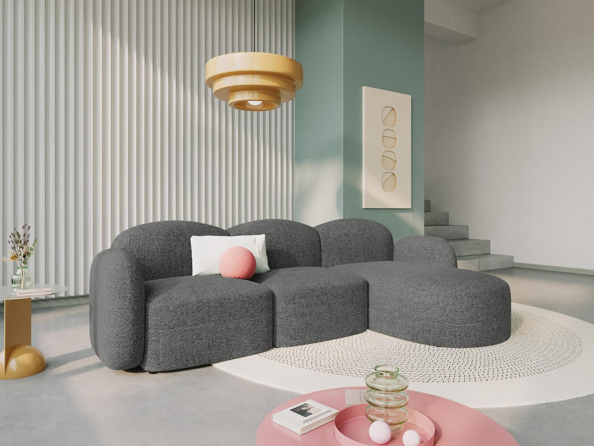 ECKSOFA rechts Blair aus Chenille-Stoff dunkelgrau mischung 4 Sitzplätze - Dunkelgrau, Textil (155/272cm) - Micadoni