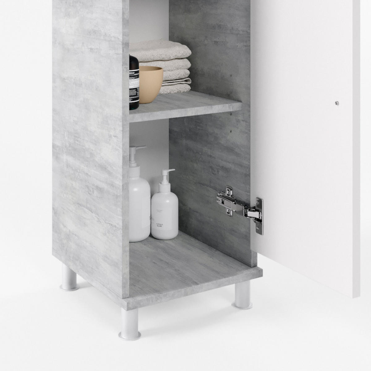 MIDISCHRANK Fynn Beton 30 x 95 cm - Weiß/Grau, Holzwerkstoff (30/95/30cm) - Vicco