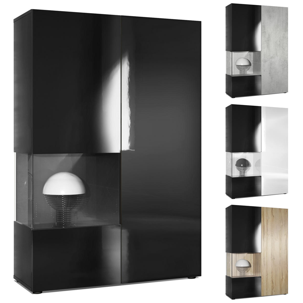VITRINE Morena Tür und Einsatz in Weiß Matt - Weiß, Holzwerkstoff (91.5/136.5/37cm) - Vladon