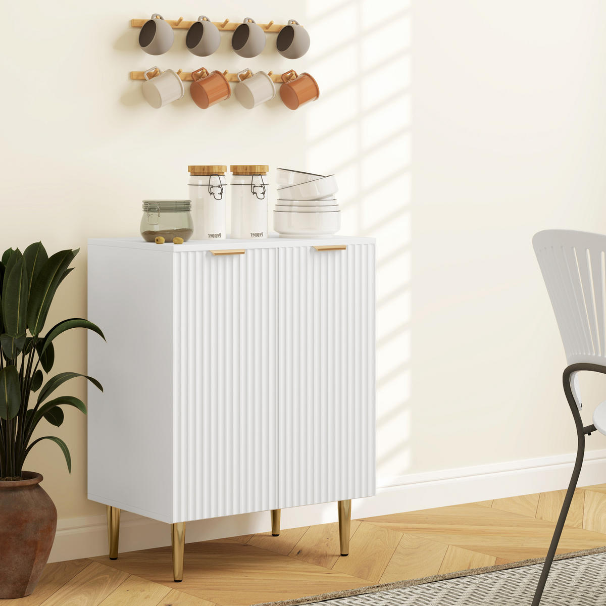 SIDEBOARD Weiß, 2 Türen, 60/40/80 cm - Weiß, Holz (60/80/40cm) - PANGIVO