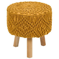 HOCKER Makramee Baumwolle Senfgelb Manzai - Gelb, Textil (40/44/40cm) - Beliani