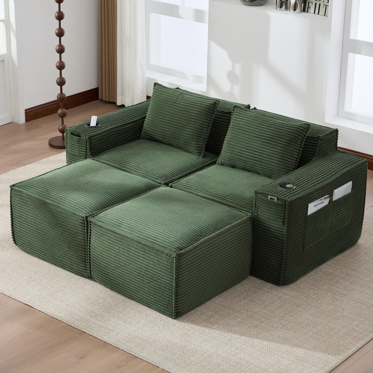 2-SITZER-SOFA DE-33836 mit 2 Hockern Grün - Grün, Textil (188/75/162cm) - ComfortXL