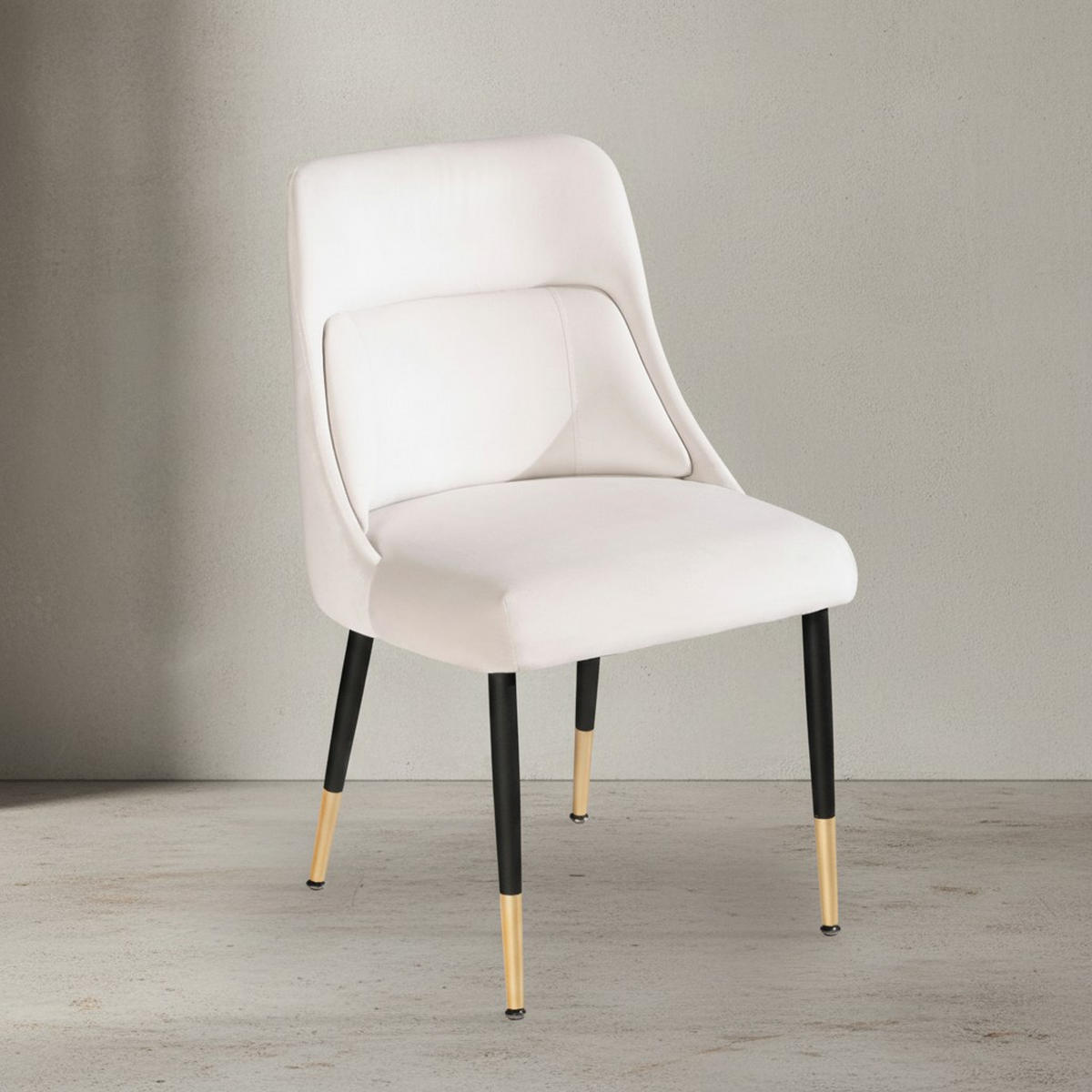 ESSZIMMERSTUHL Samtbezug mit integriertem Rückenkissen und Metallgestell Schalenform Modern gepolstert, Beige 49x56x85 cm - Beige/Schwarz, Textil/Metall (49/85/56cm) - KADIMA DESIGN
