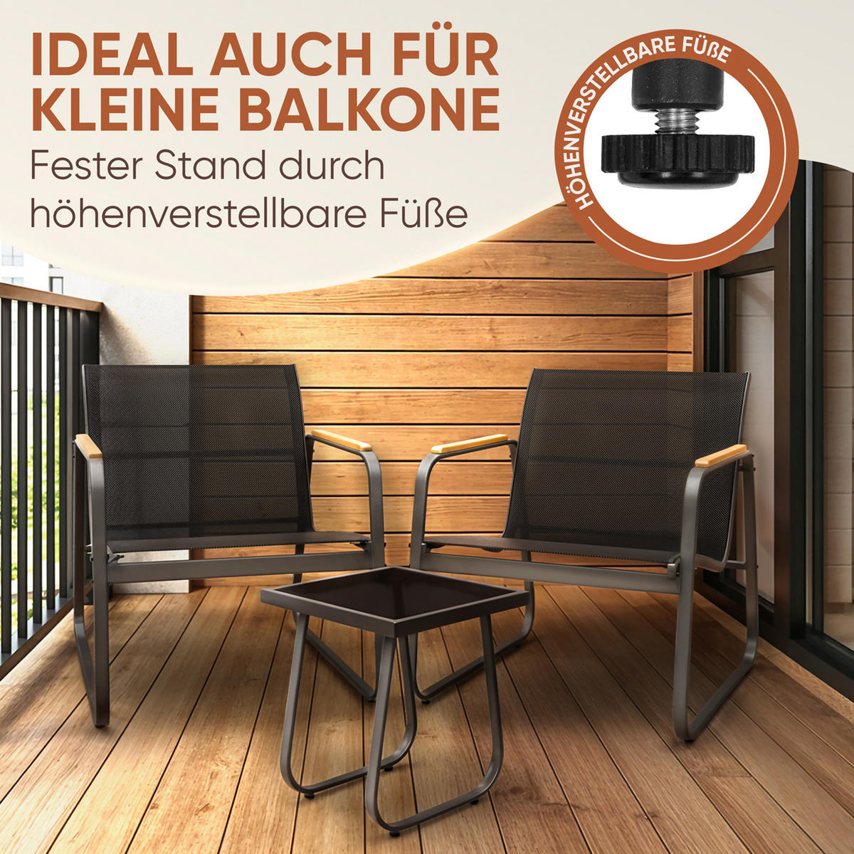 GARTENMÖBEL 3er Set, 2 Sessel und 1 Tisch, Anthrazit - Anthrazit, Metall - Blumtal