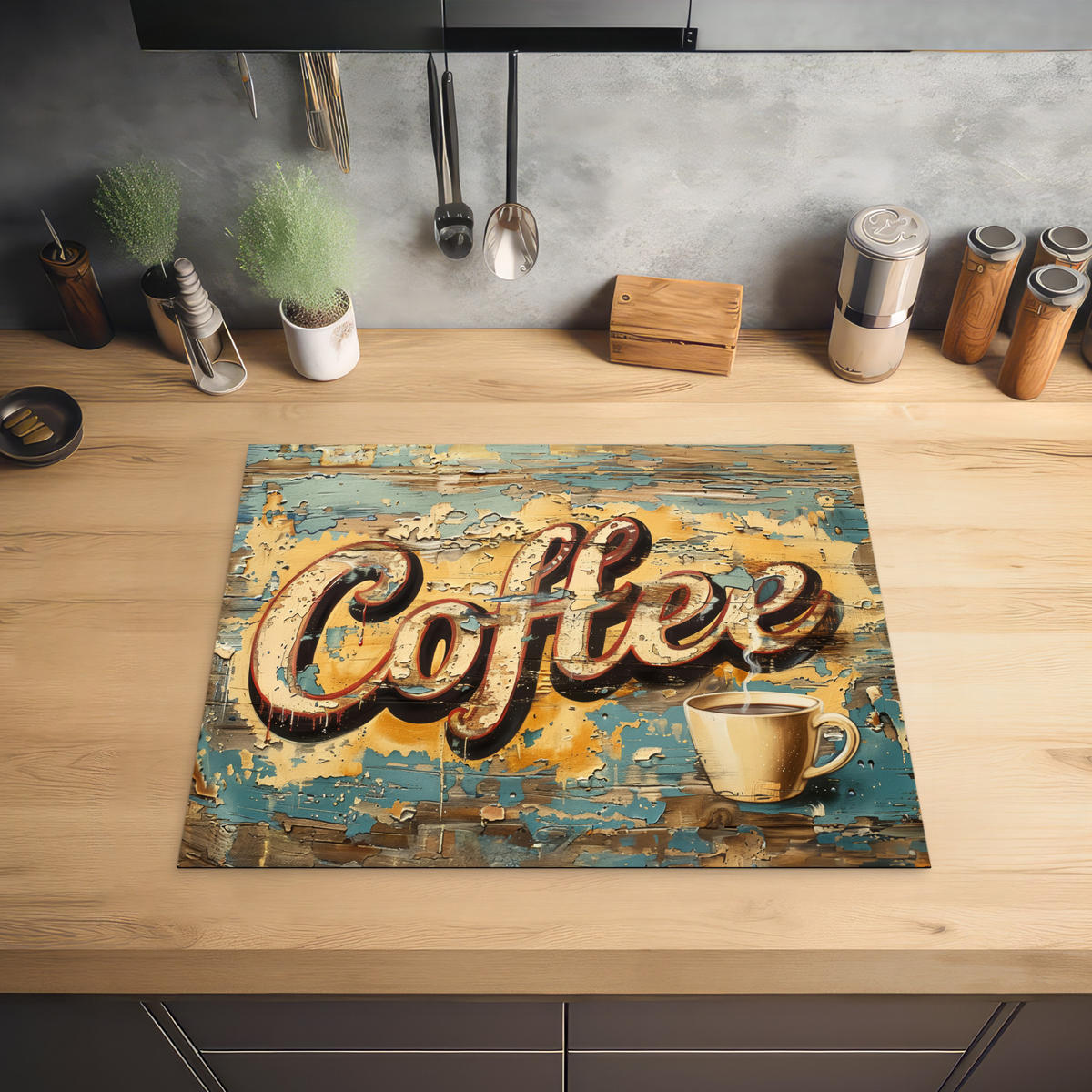 HERDABDECKPLATTE Kaffee - Vintage - Braun - Tasse 65x52 cm - Teakfarben, Kunststoff (65/0.2/52cm) - MuchoWow