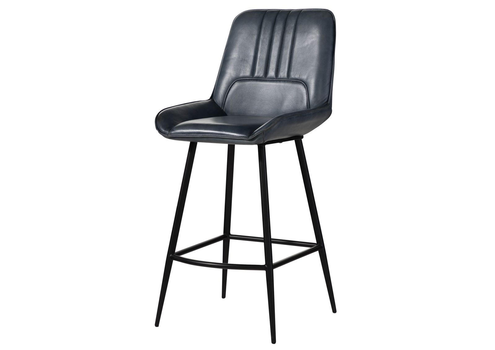 STUHL Echtleder 52 x 57 x 108 cm blau IRON LABEL #516 - Blau, Leder (52/108/57cm) - Massivmoebel24