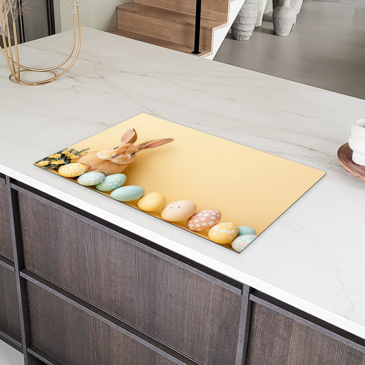 HERDABDECKPLATTE Eier - Kaninchen - Pastellfarbtöne Ceranfeldabdeckung 85x52 cm - Hellgelb, Kunststoff (85/52/0.2cm) - MuchoWow
