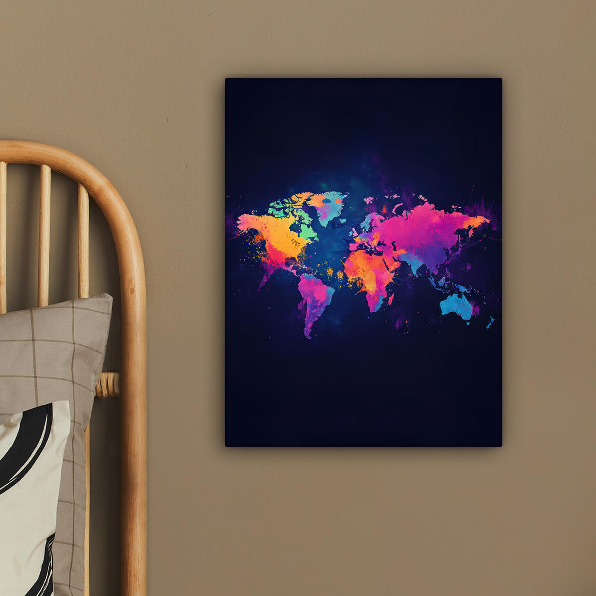 LEINWANDBILD Weltkarte - Bunt - Graffiti 30x40 cm - Multicolor, Textil (30/40cm) - MuchoWow