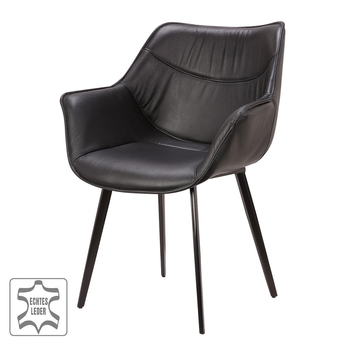 ESSZIMMERSTUHL - Metall - Schwarz, Leder (63/82/65cm) - home24