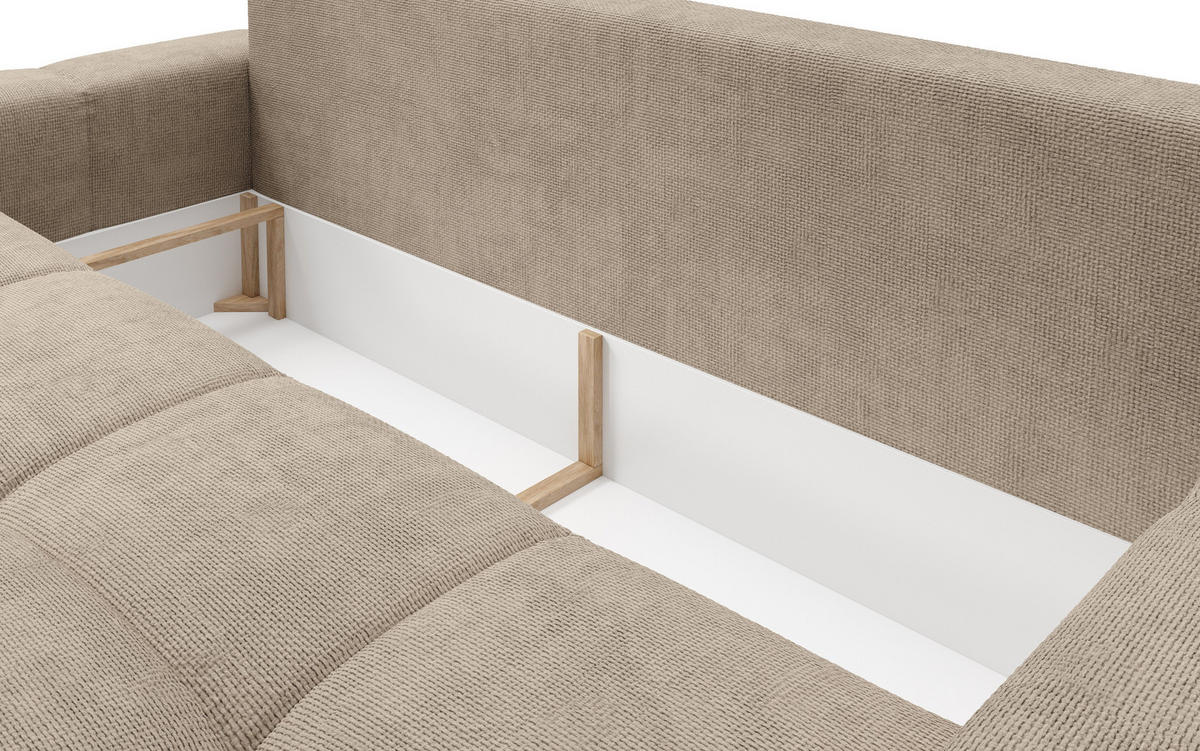 BETTSOFA DUCA Grau Jersey- Stoff mit Schlaffunktion - Grau, Holz (259/90/99cm) - MASSENO