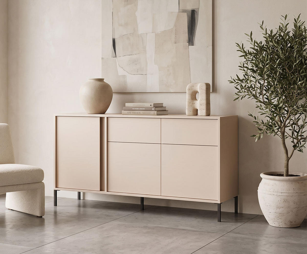 KOMMODE Dast beige 153 / 39,5 / 81cm - Beige/Akaziefarben, Holz/Holzwerkstoff (153/81/39.5cm) - Feldmann-Wohnen