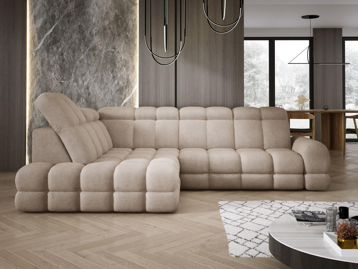 ECKSOFA TOLLO Anthology-stoff L-form 302x217x105 cm beige - Beige, Holz/Textil (302/217cm) - DomoHome