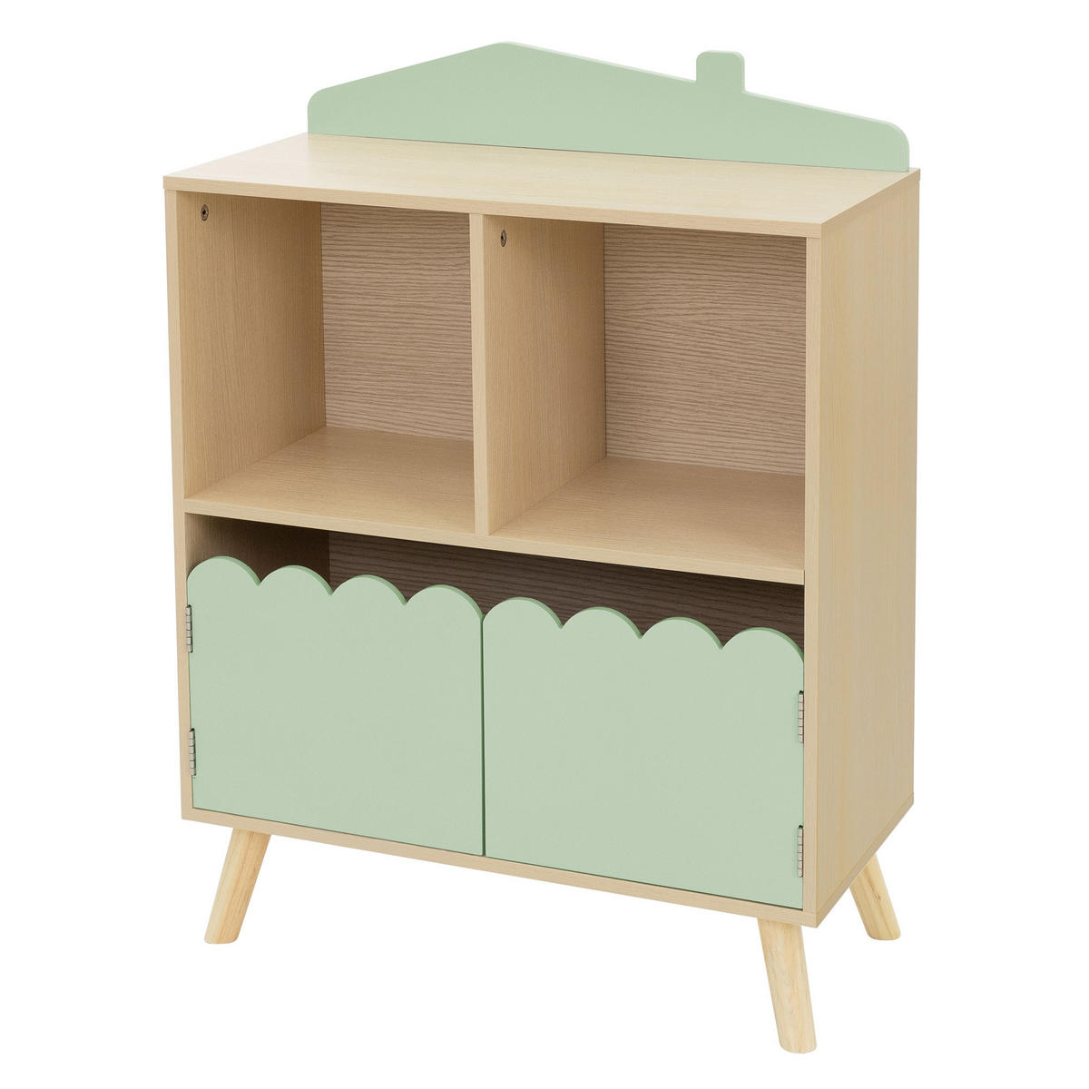 KINDERREGAL Haus-Design, Grün/Natur - Naturfarben, Holz (60/82/30cm) - Joyz