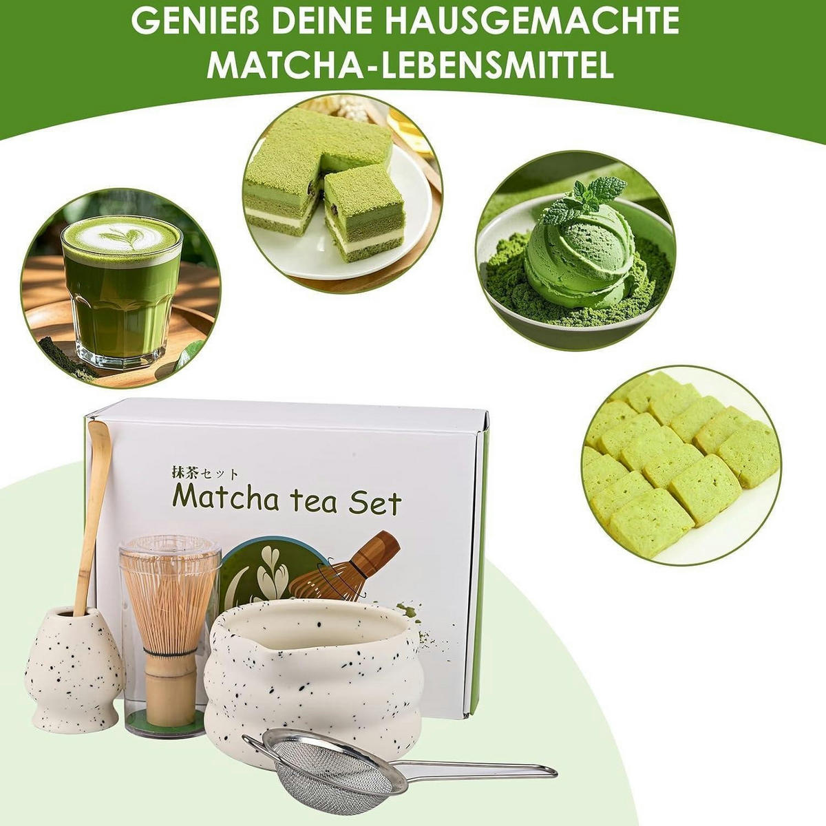 MATCHA-SET 5-teilig Weiß Keramik Bambus - Weiß, Keramik (20/1/20cm)