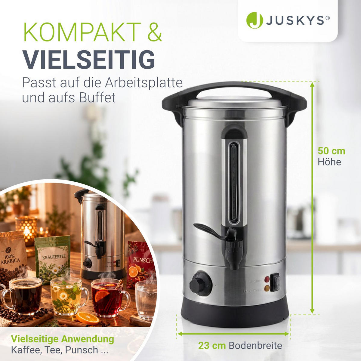 GLÜHWEINKOCHER Teramo 10 L - Silberfarben, Metall (30/50/23cm) - Juskys