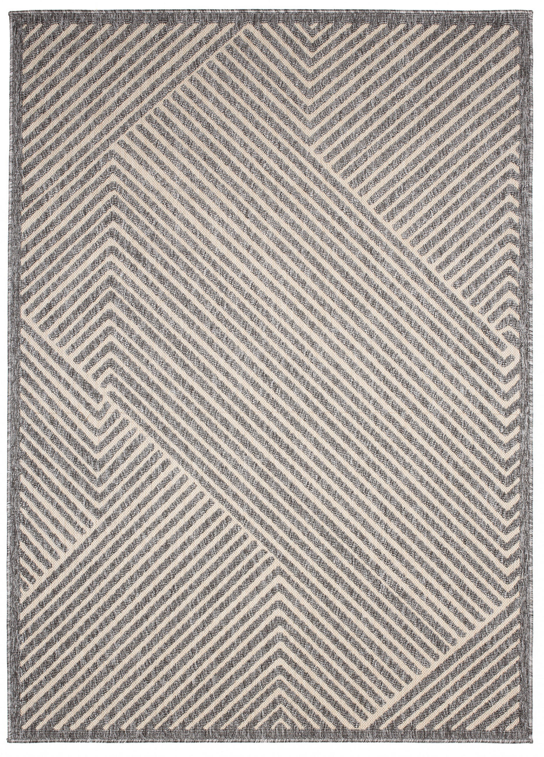 TEPPICH Grau In-Outdoor Geometrisch - Kurzflor Rechteckig - 200 x 300 cm - Creme/Grau, Textil (200/300cm) - Mazovia
