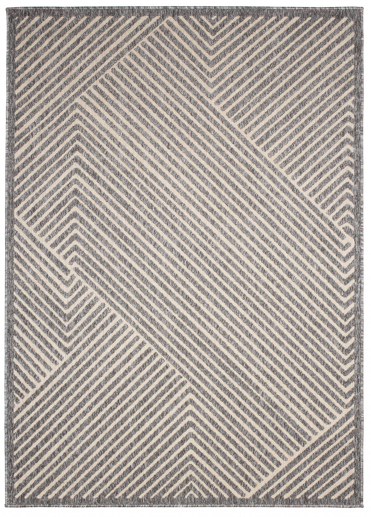 TEPPICH Grau In-Outdoor Geometrisch - Kurzflor Rechteckig - 200 x 300 cm - Creme/Grau, Textil (200/300cm) - Mazovia
