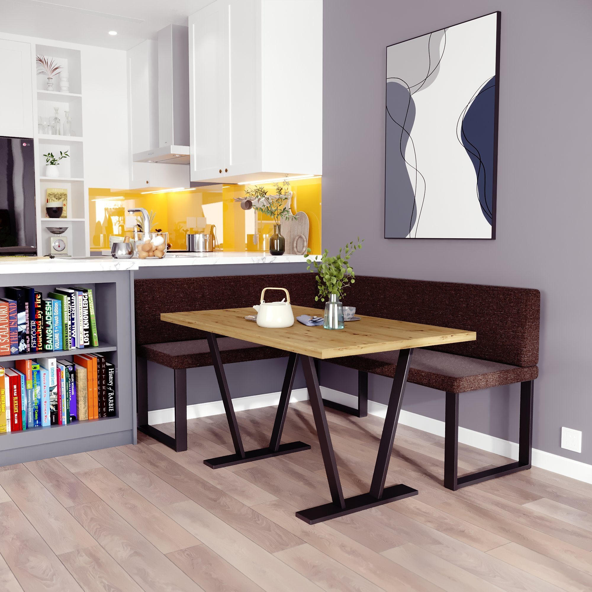 ECKBANKGRUPPE Alina - INARI-Stoff - 128 x 168 cm - Rechts - Braun - Braun, Textil/Metall (128/87/168cm) - AN-Moebel 4u