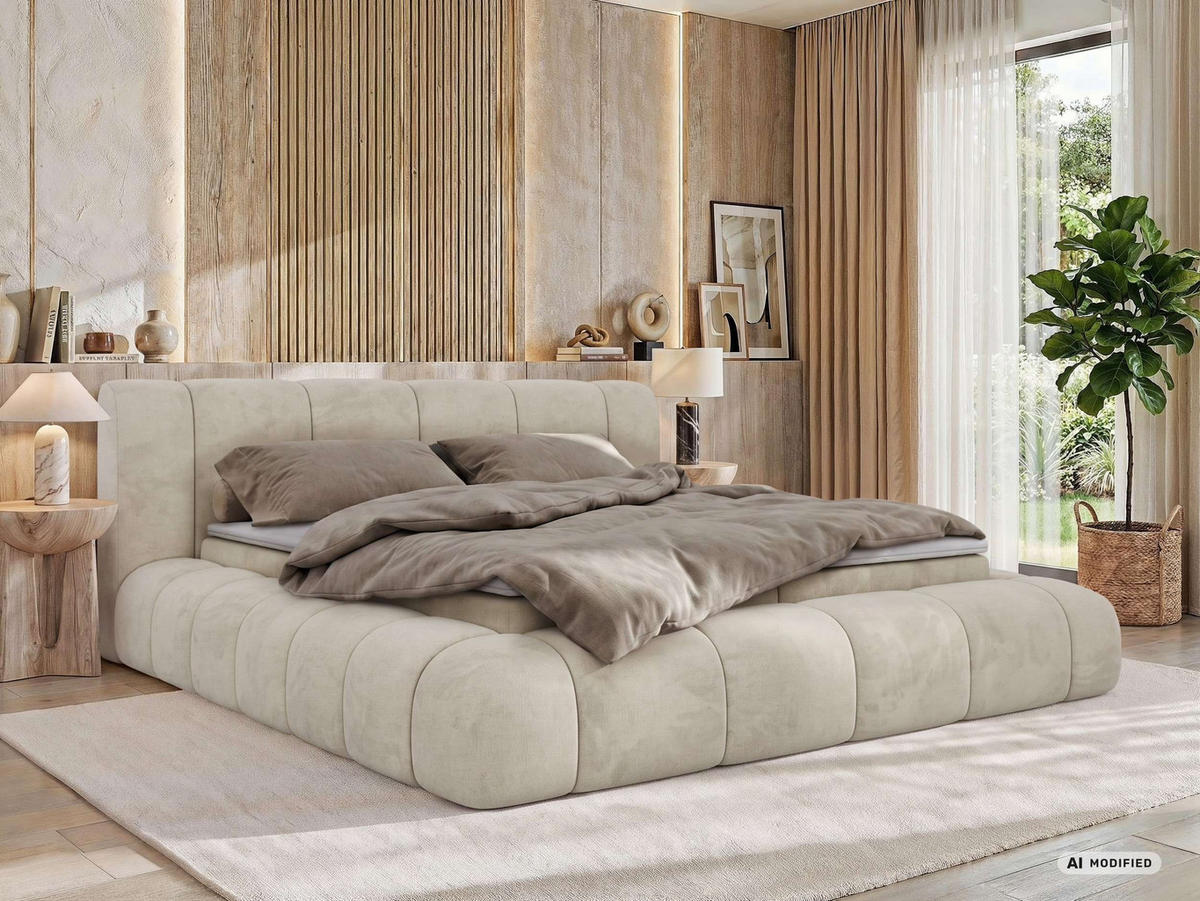 AMERICKÁ POSTEĽ NUBEA 140/200 - Béžová Samet - Topper T25 - H4 (tvrdý) - čierna/béžová, textil/plast (140/200cm) - MKS