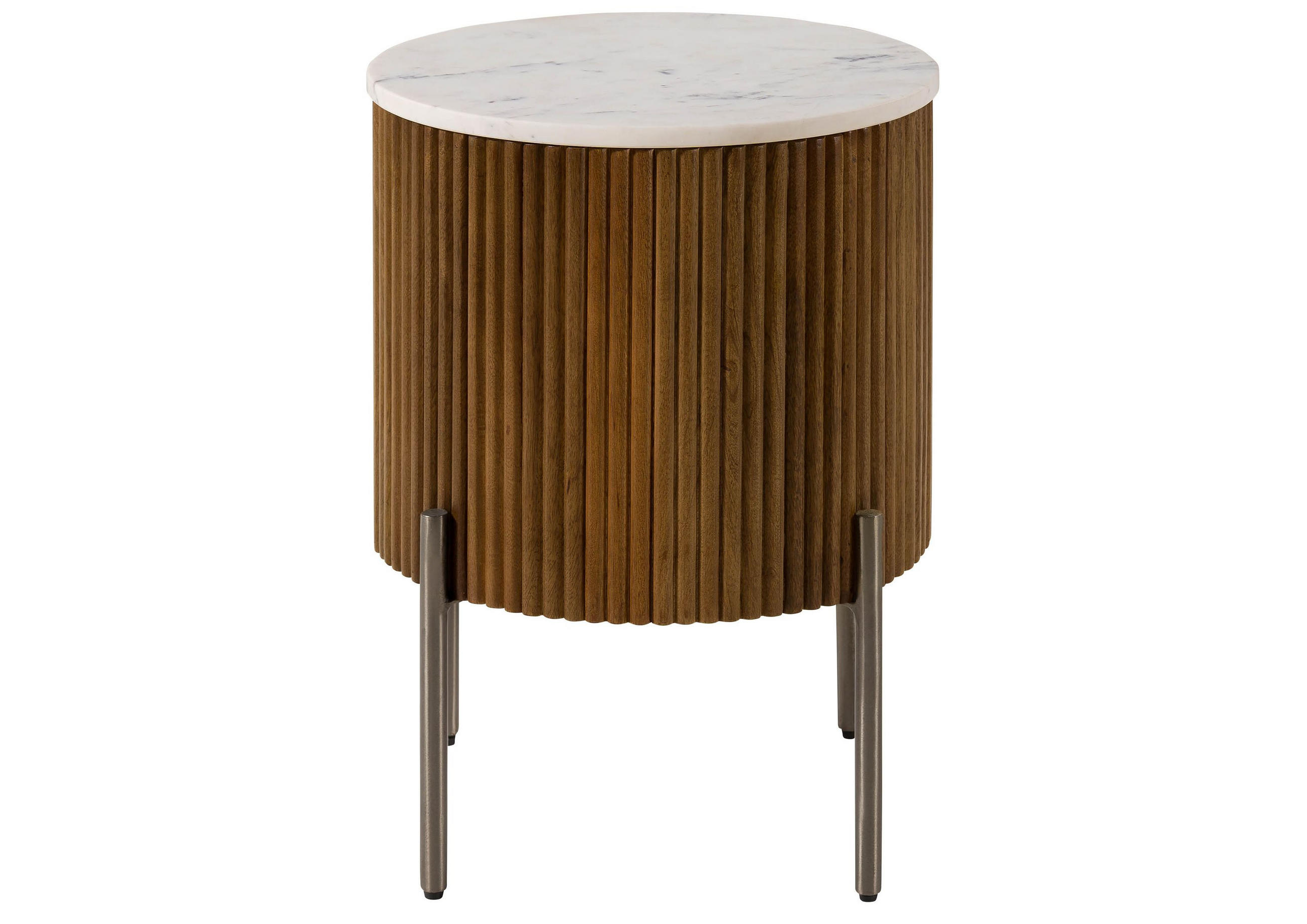 BEISTELLTISCH rund Mango 40x40x52 braun lackiert / Marmor weiß BARCELONA #230 - Braun, Holz (40/40/52cm) - Massivmoebel24