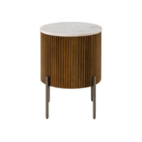 BEISTELLTISCH rund Mango 40x40x52 braun lackiert / Marmor weiß BARCELONA #230 - Braun, Holz (40/40/52cm) - Massivmoebel24