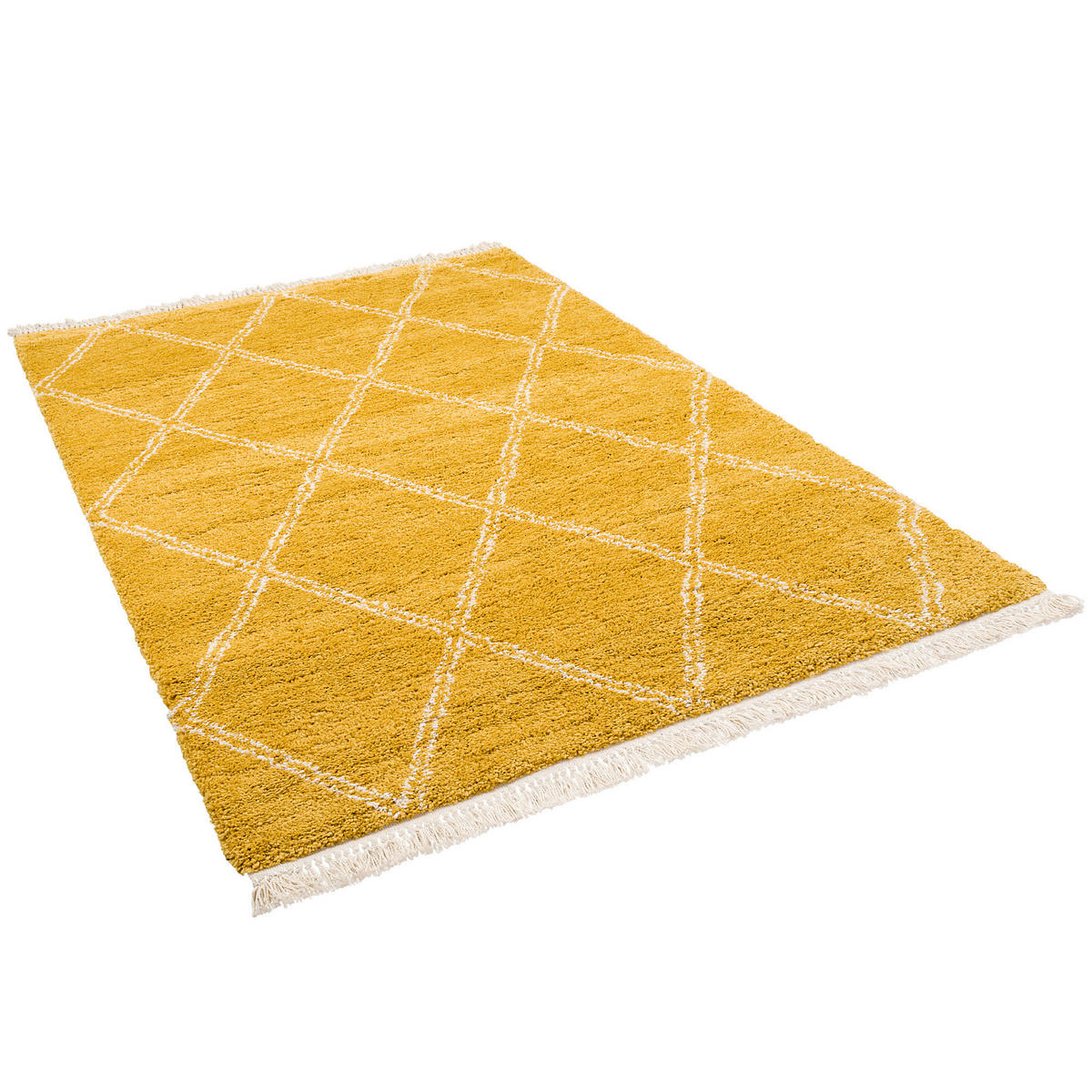 HOCHFLOR LANGFLOR SHAGGY TEPPICH BOHO RAUTEN - Currygelb, Textil (135/190cm) - Pergamon