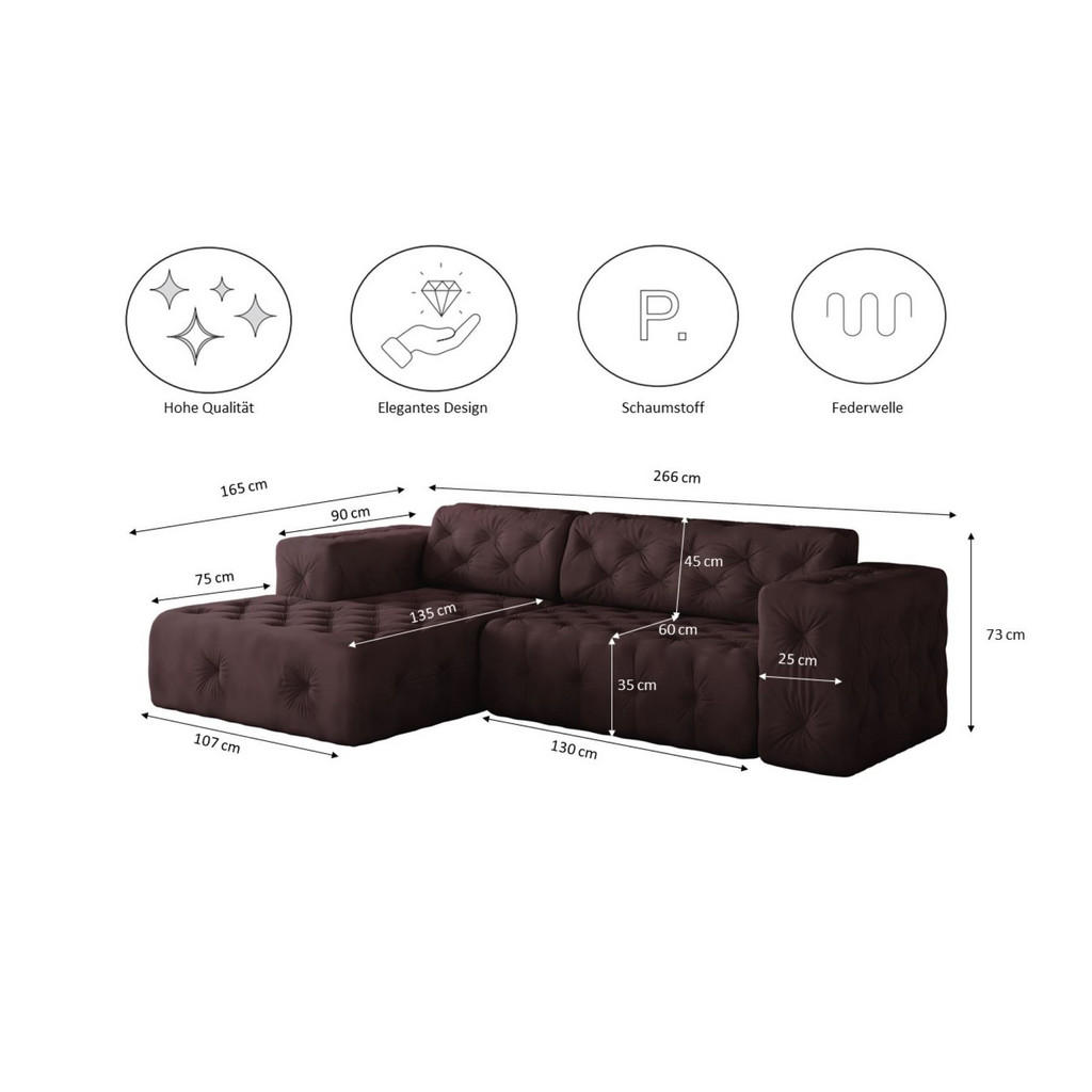 Thumbnail - Kaiser Möbel Ecksofa, Dunkelrot, Textil, Füllung: Komfortschaum, L-Form,L-Form, 266x165 cm, Reach, Wohnzimmer, Sofas & C...