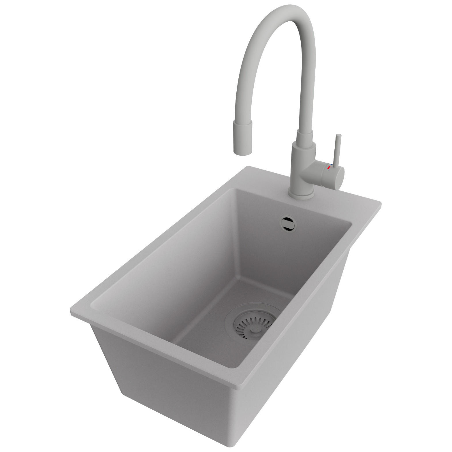 GRANITSPÜLE Riga, 2-er set Grau 28/50 cm 1 Becken + Küchenarmatur 38/14 cm + Ablauf-Set ab 30er Unterschrank - Grau, Kunststoff (28/20/50cm) - Primagran