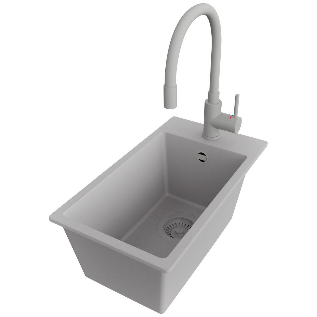 GRANITSPÜLE Riga, 2-er set Grau 28/50 cm 1 Becken + Küchenarmatur 38/14 cm + Ablauf-Set ab 30er Unterschrank - Grau, Kunststoff (28/20/50cm) - Primagran