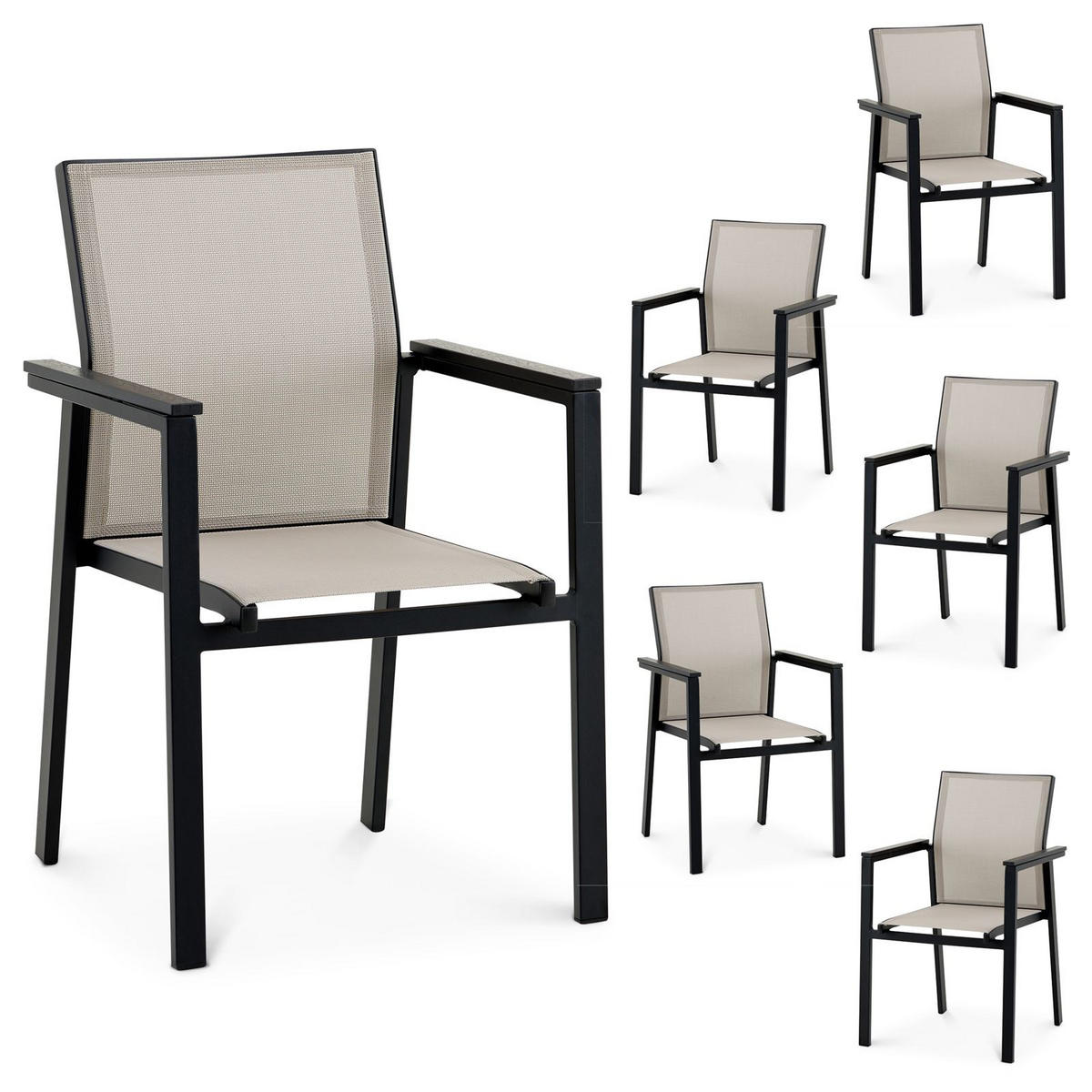 GARTENSTÜHLE WINDY 6ER-SET - Grau, Textil (56/57/58cm) - IDIMEX