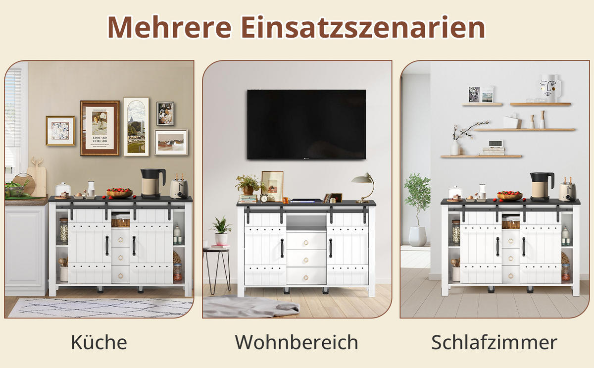 BUFFETSCHRANK Weiß 120/40/80 cm - Weiß, Holz (120/80/40cm) - PANGIVO